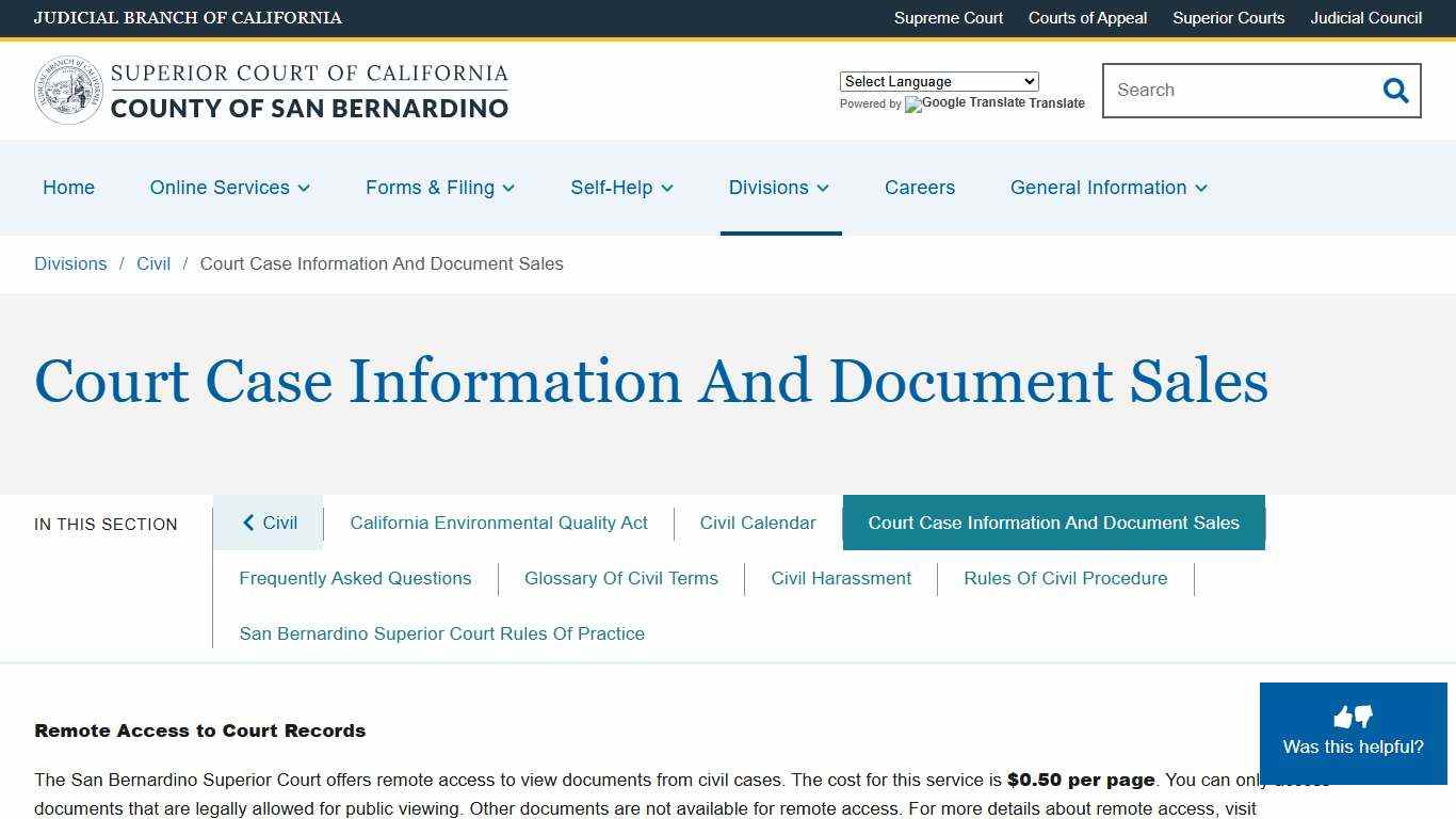 Court Case Information And Document Sales | Superior Court of California | County of San Bernardino