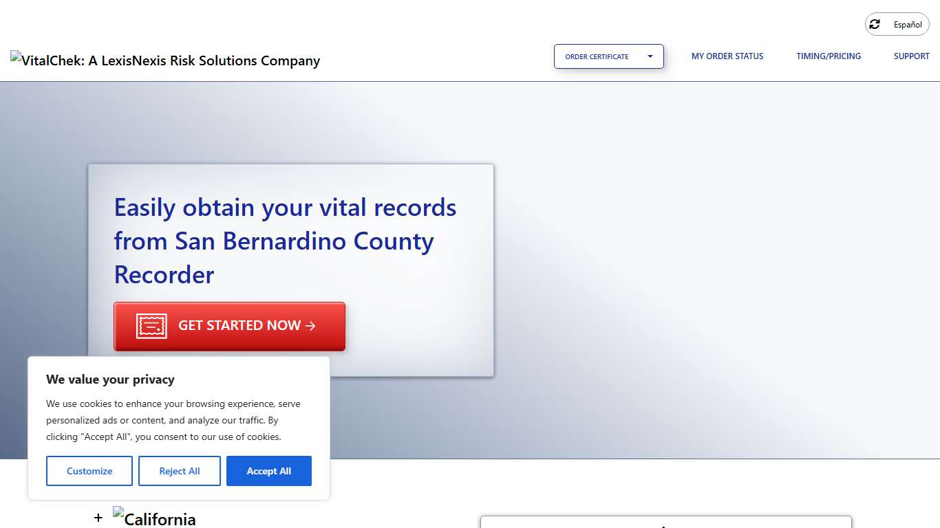 San Bernardino County Recorder (CA) | Order Certificates - VitalChek