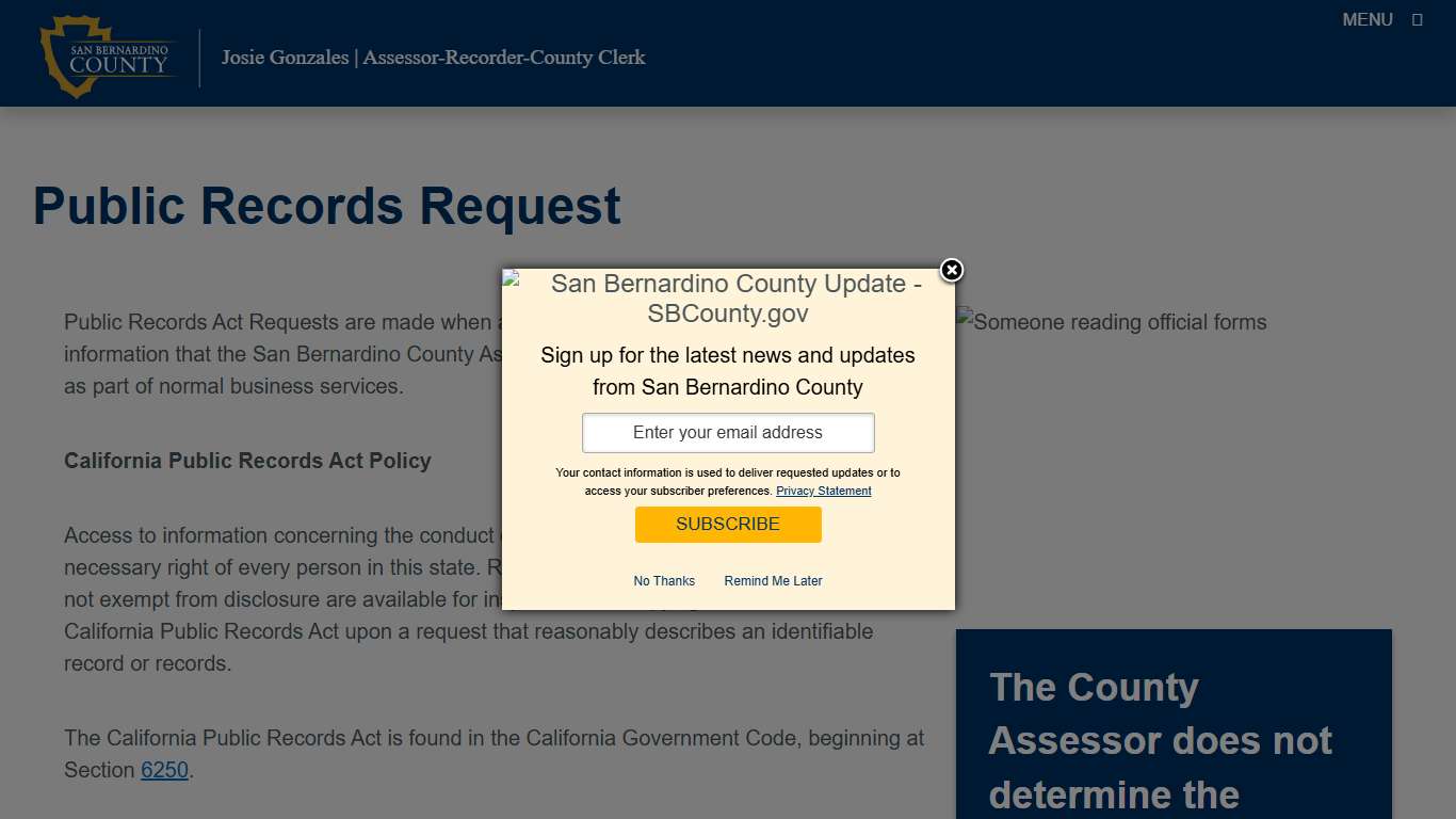 Public Records Request – San Bernardino County Assessor